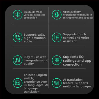 Ochelari inteligenți H06 cu traducere, muzică și apeluri; control prin atingere; material PC+ABS