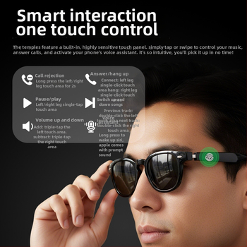 Ochelari inteligenți H06 cu traducere, muzică și apeluri; control prin atingere; material PC+ABS