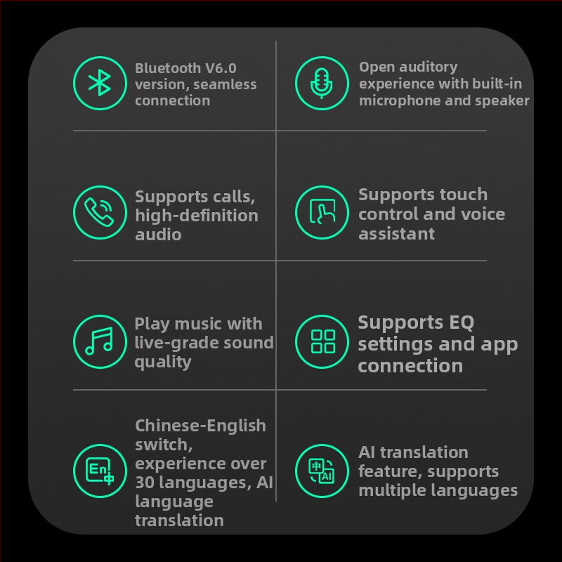 Smart okuliare H06 s prekladom, hudbou a hovorom; dotykové ovládanie; PC+ABS materiál