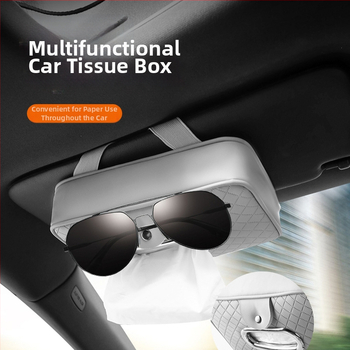 Δερμάτινο κουτί χαρτοπετσέτας αυτοκινήτου με λουρί, για ηλιοπροστασία και μαξιλαράκι βραχίονα, κλιπ γυαλιών