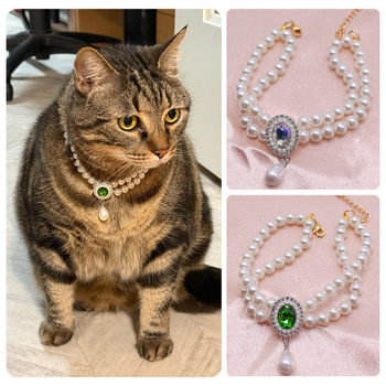 Nakit za kućne ljubimce – dvostruko slojevita ogrlica od bisera s dragim kamenjem, smola, stil princeze, univerzalno pristaje, za vjenčanja i rođendane