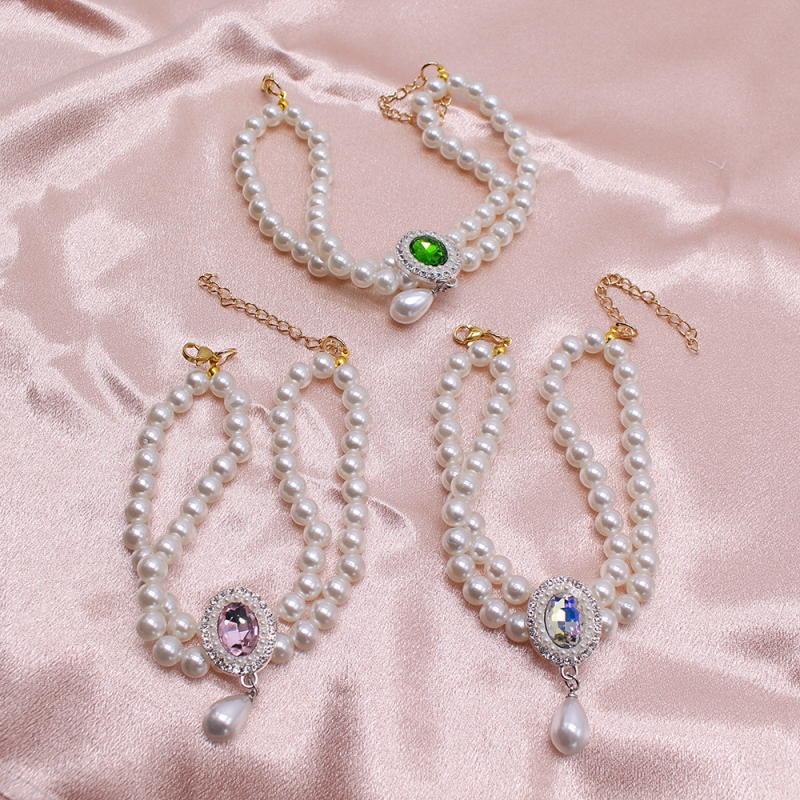 Nakit za kućne ljubimce – dvostruko slojevita ogrlica od bisera s dragim kamenjem, smola, stil princeze, univerzalno pristaje, za vjenčanja i rođendane