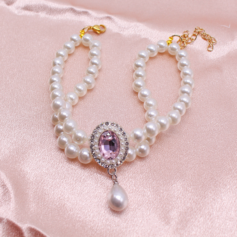 Nakit za kućne ljubimce – dvostruko slojevita ogrlica od bisera s dragim kamenjem, smola, stil princeze, univerzalno pristaje, za vjenčanja i rođendane