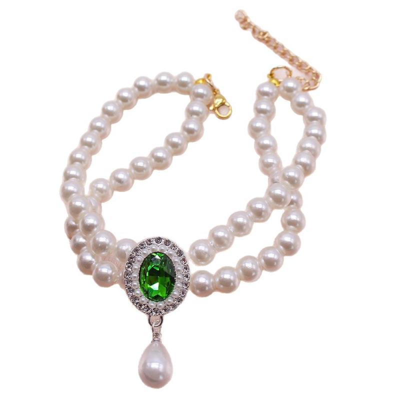 Nakit za kućne ljubimce – dvostruko slojevita ogrlica od bisera s dragim kamenjem, smola, stil princeze, univerzalno pristaje, za vjenčanja i rođendane