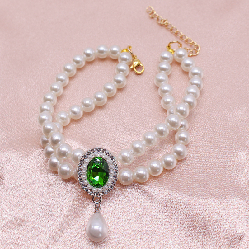 Nakit za kućne ljubimce – dvostruko slojevita ogrlica od bisera s dragim kamenjem, smola, stil princeze, univerzalno pristaje, za vjenčanja i rođendane