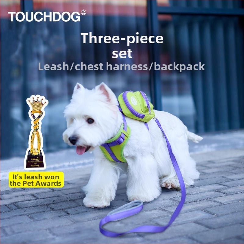 Touchdog kutya póráz és mellény-hám táskával kistestű és közepes testű kutyáknak – kültéri, több szín