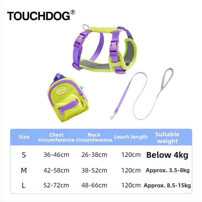 Touchdog kutya póráz és mellény-hám táskával kistestű és közepes testű kutyáknak – kültéri, több szín