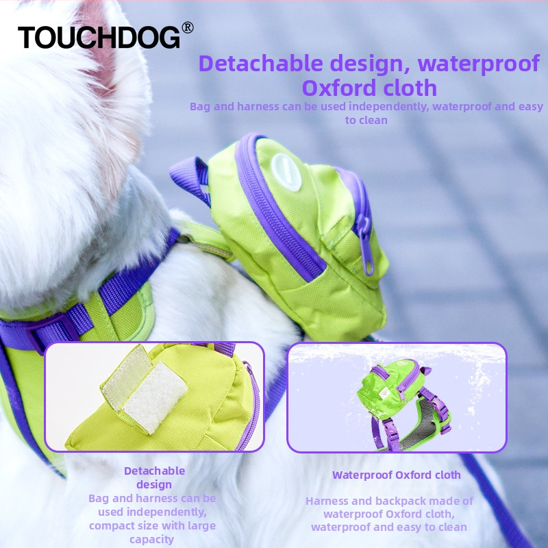 Touchdog kutya póráz és mellény-hám táskával kistestű és közepes testű kutyáknak – kültéri, több szín