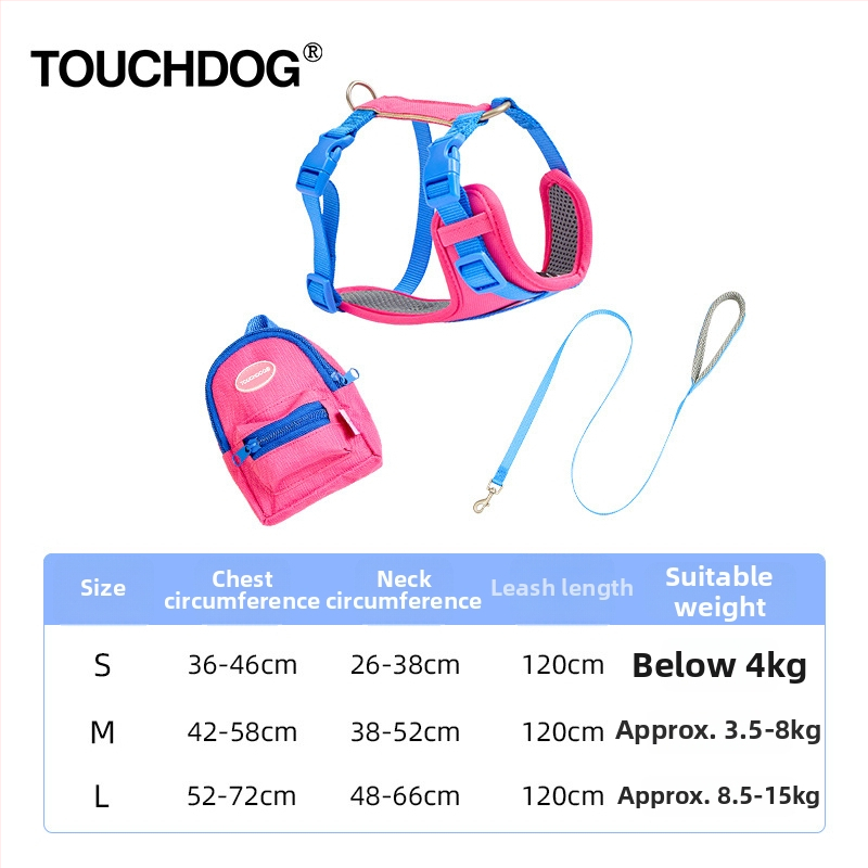 Touchdog kutya póráz és mellény-hám táskával kistestű és közepes testű kutyáknak – kültéri, több szín