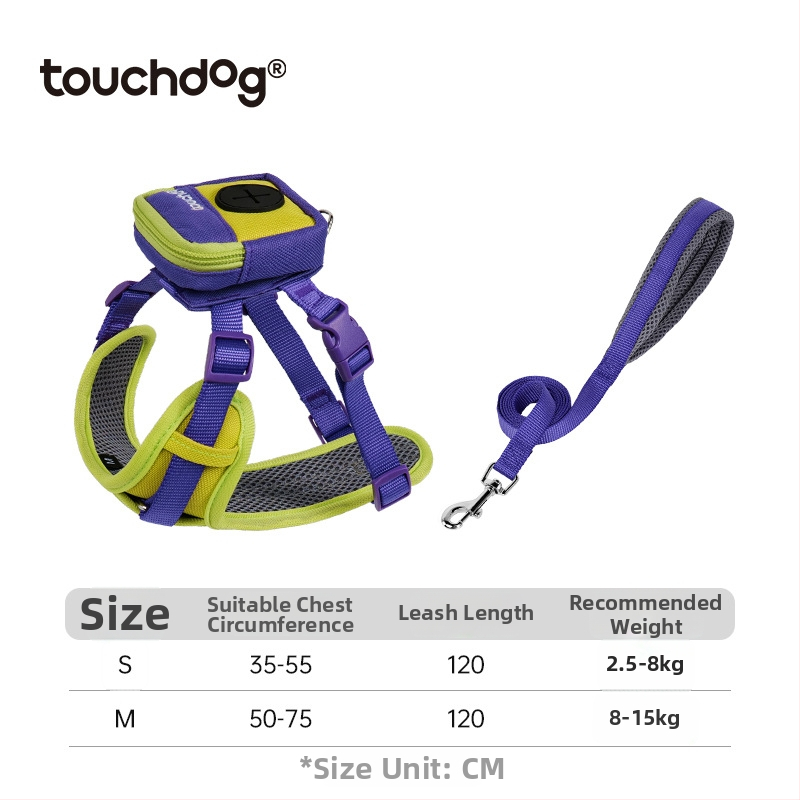 Touchdog kutya póráz és mellény-hám táskával kistestű és közepes testű kutyáknak – kültéri, több szín