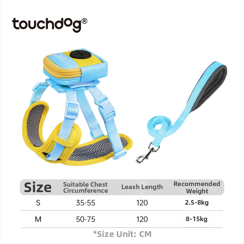 Touchdog kutya póráz és mellény-hám táskával kistestű és közepes testű kutyáknak – kültéri, több szín