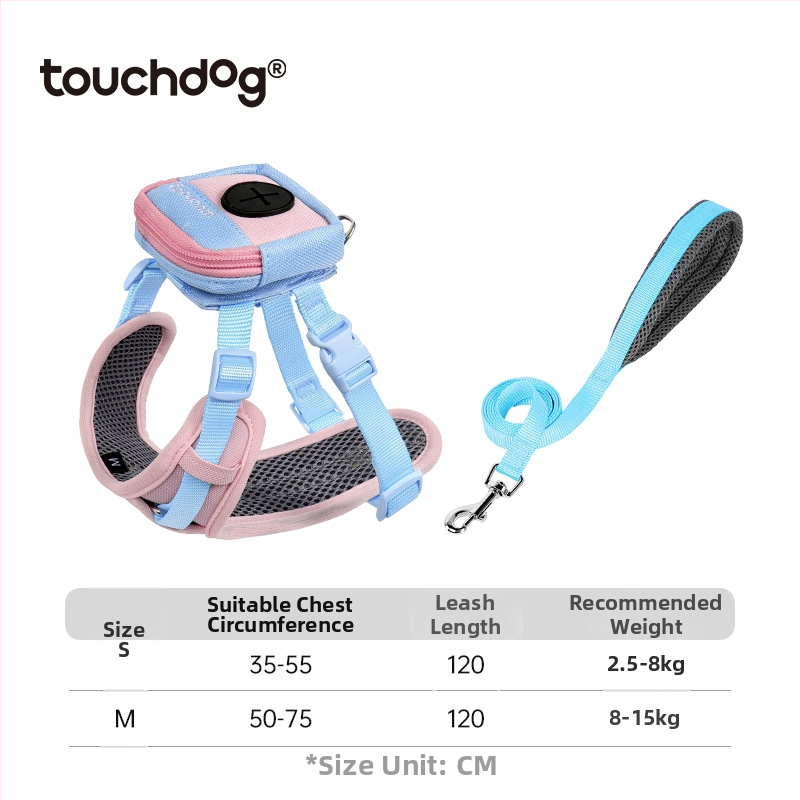 Touchdog kutya póráz és mellény-hám táskával kistestű és közepes testű kutyáknak – kültéri, több szín