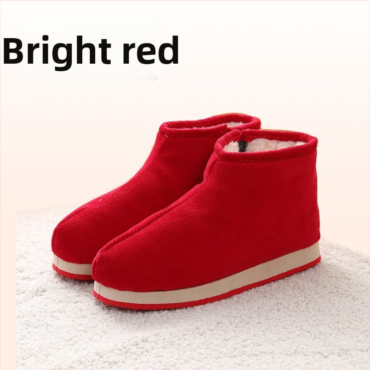 Домашни памучни пантофки с дебела подметка в етно стил, унисекс, антихлъзгащи и износоустойчиви за зимата