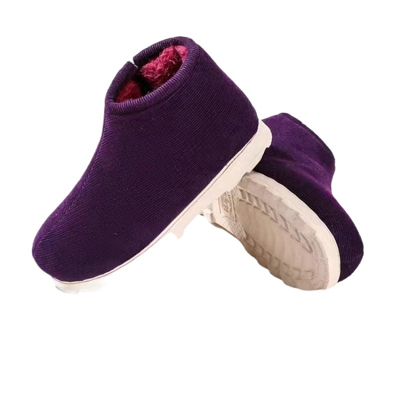 Домашни памучни пантофки с дебела подметка в етно стил, унисекс, антихлъзгащи и износоустойчиви за зимата