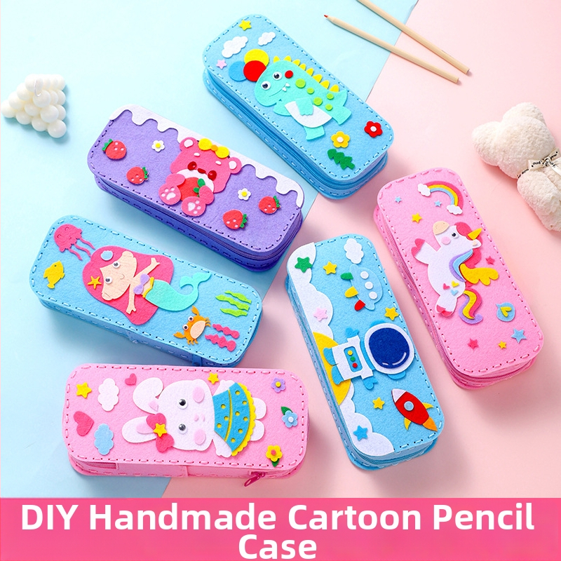 Käsitsi valmistatud multikakujundusega pliiatsikott lastele lasteaeda, DIY õmbluskomplekt, kangas, sobiv 4–6-aastastele