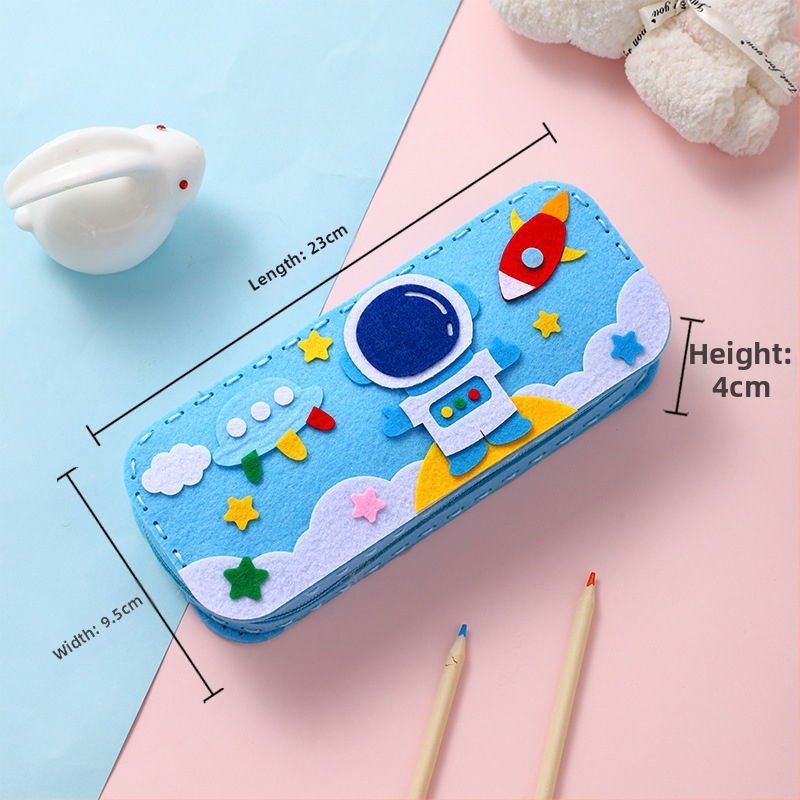 Käsitsi valmistatud multikakujundusega pliiatsikott lastele lasteaeda, DIY õmbluskomplekt, kangas, sobiv 4–6-aastastele