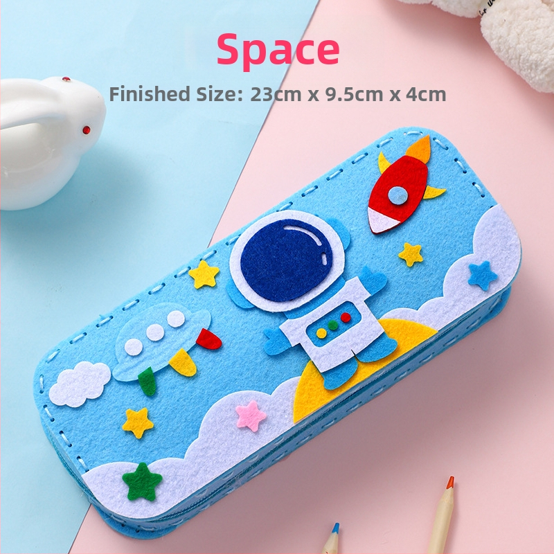 Käsitsi valmistatud multikakujundusega pliiatsikott lastele lasteaeda, DIY õmbluskomplekt, kangas, sobiv 4–6-aastastele