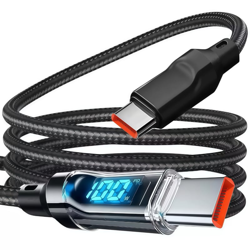 USB-C кабел за зареждане с плетена обвивка, автоматично изключване, 60W макс, дължина 1–2 m