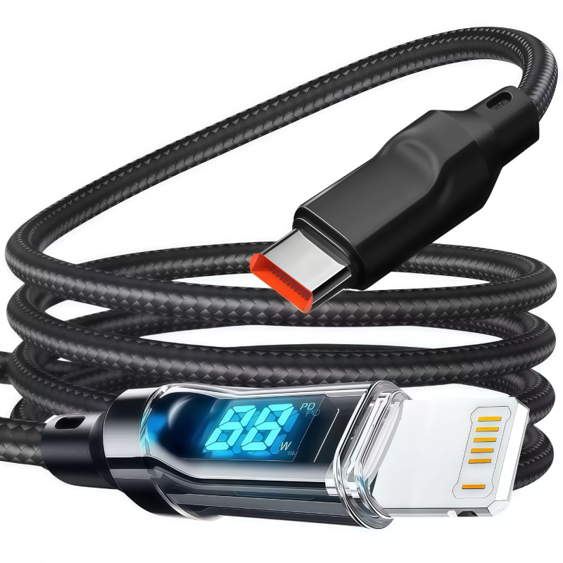 USB-C кабел за зареждане с плетена обвивка, автоматично изключване, 60W макс, дължина 1–2 m