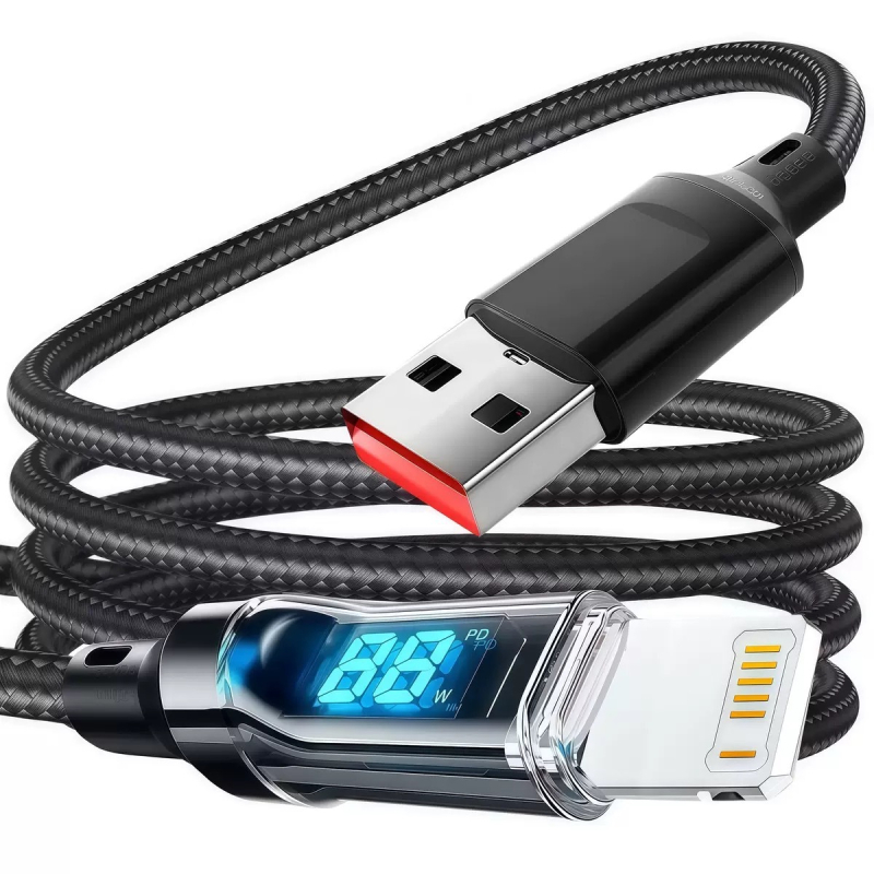 USB-C кабел за зареждане с плетена обвивка, автоматично изключване, 60W макс, дължина 1–2 m