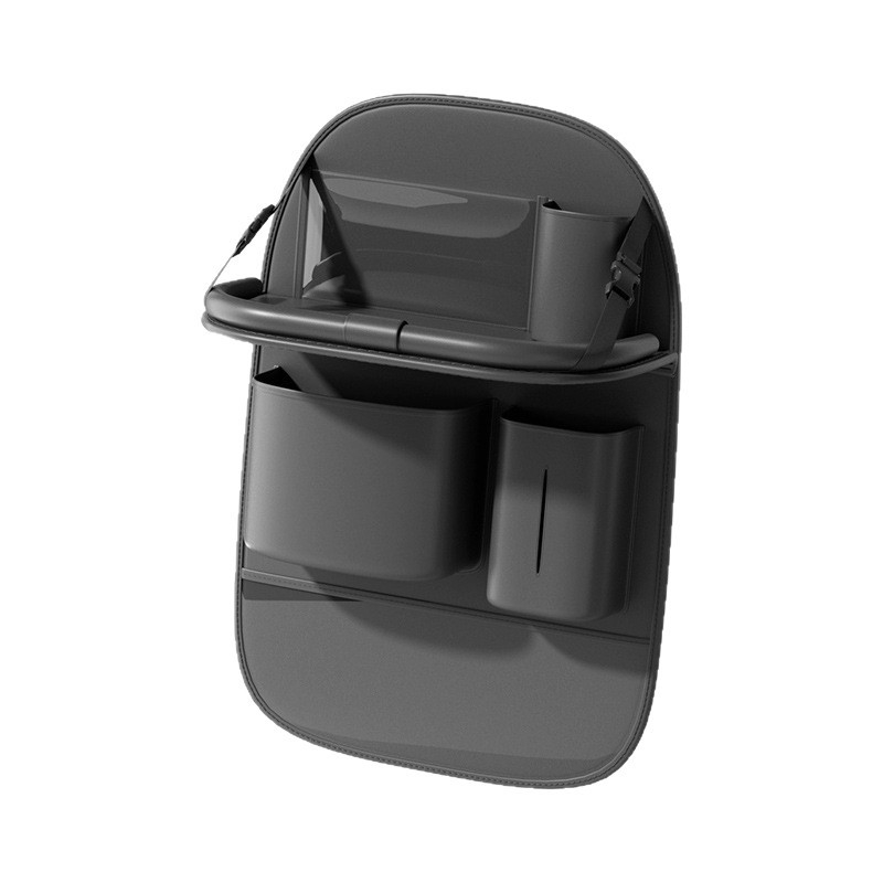 Bőr autóülés hátuljára szerelhető tároló táska, összecsukható asztallal, pohártartóval és esernyő tartóval, testreszabható