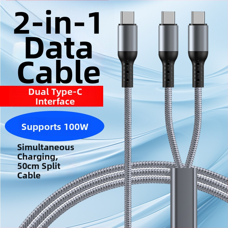 Pletený kábel Type-C na Lightning s uhlovým konektorom, rozbočovač 1–2, 100W rýchle nabíjanie, TurboCharge