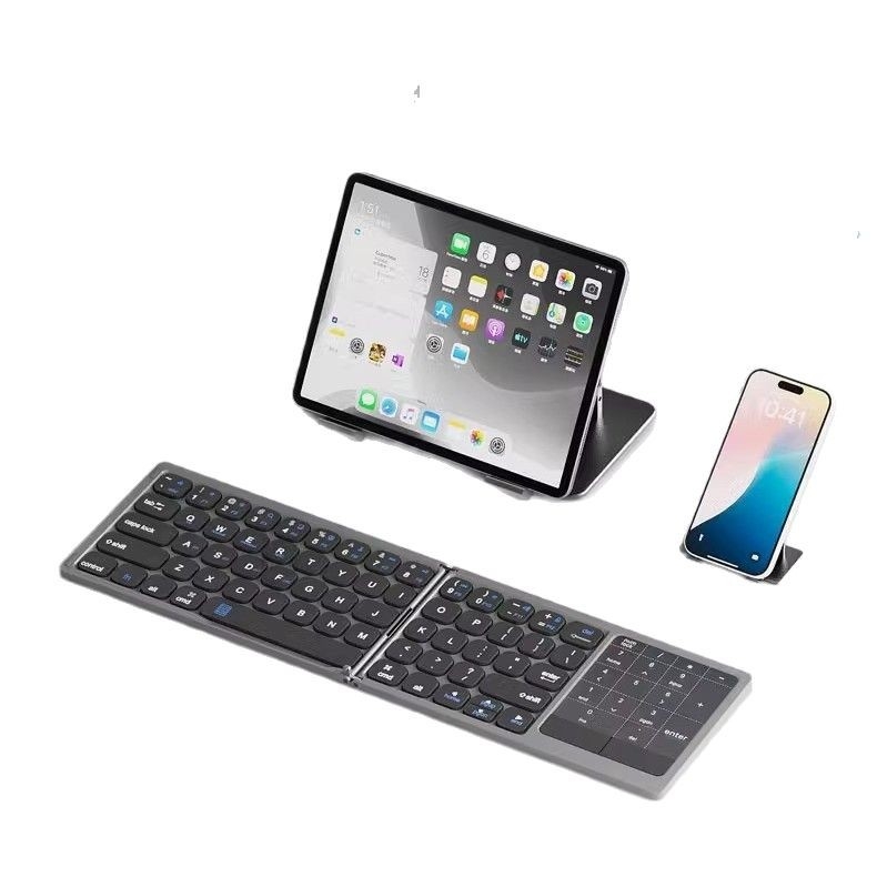 Sklopiva Bluetooth tipkovnica s touchpadom i mišem – univerzalna kompatibilnost s Apple i Android, povezuje se s do 3 uređaja istovremeno, težina 300 g