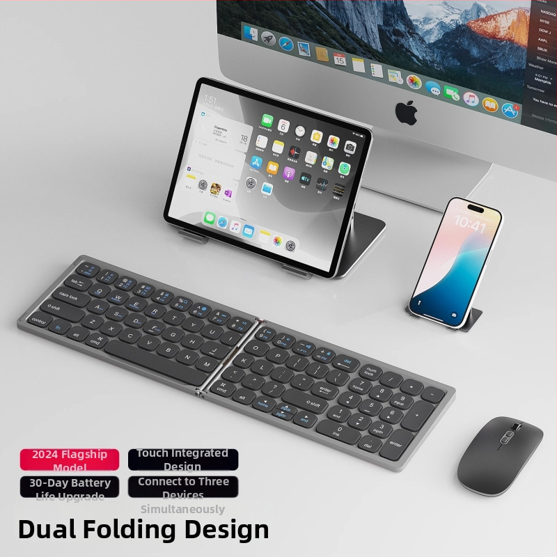 Skladacia Bluetooth klávesnica s dotykovým panelom a myšou – univerzálna kompatibilita s Apple a Androidom, pripojenie až k 3 zariadeniam súčasne, hmotnosť 300 g