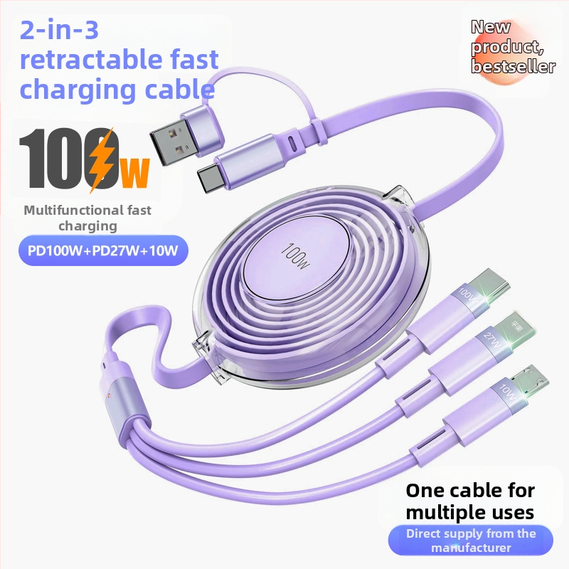 HXBO PD100W rýchlonabíjací dátový kábel, 3-v-1 dizajn s konektormi Lightning, USB-A a Type-C, dĺžka 1–2 m, Type-C výstup, materiál TPE