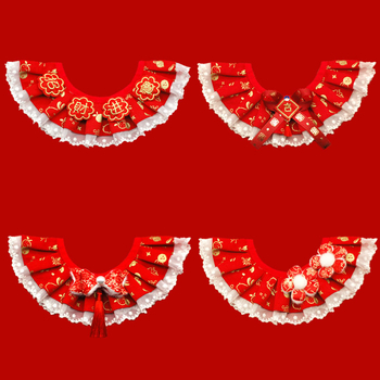 Комплект аксесоари за костюм за котки и кучета – карикатурен принт Годината на коня, памучен материал, издание за пролетния фестивал