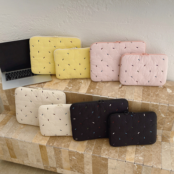 Нейлонова чанта за лаптоп и таблет с бродерия на райета, плюшена подплата, геометричен принт, свеж и сладък стил (изключително лека, издръжлива на износване, намалява натоварването)