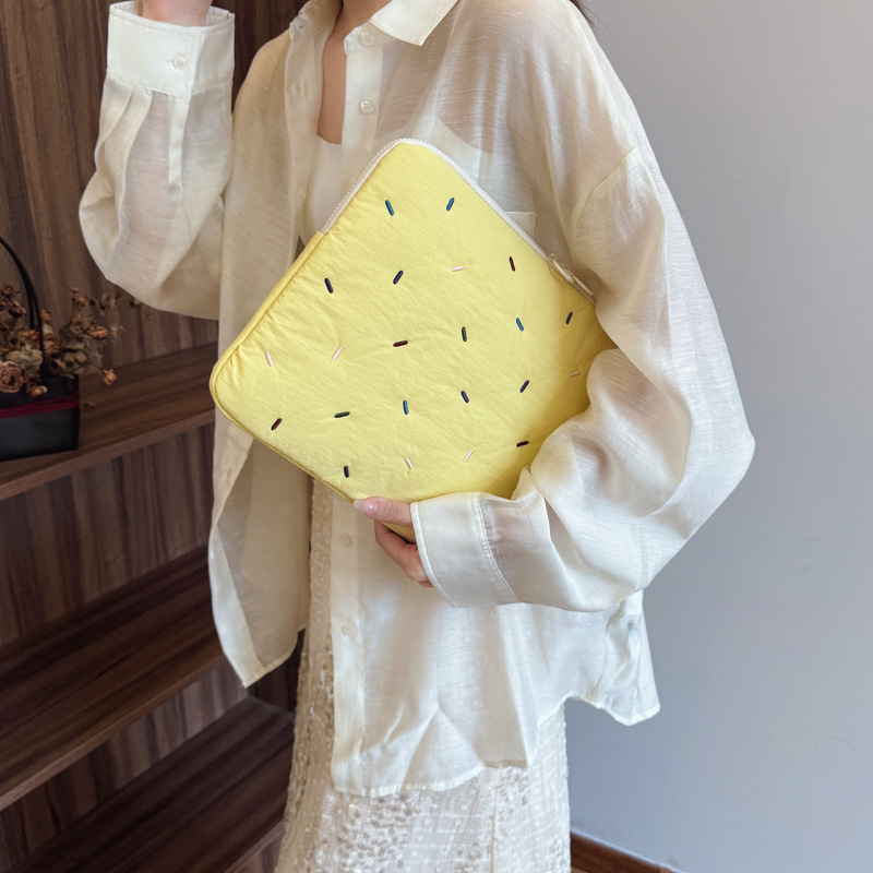 Нейлонова чанта за лаптоп и таблет с бродерия на райета, плюшена подплата, геометричен принт, свеж и сладък стил (изключително лека, издръжлива на износване, намалява натоварването)