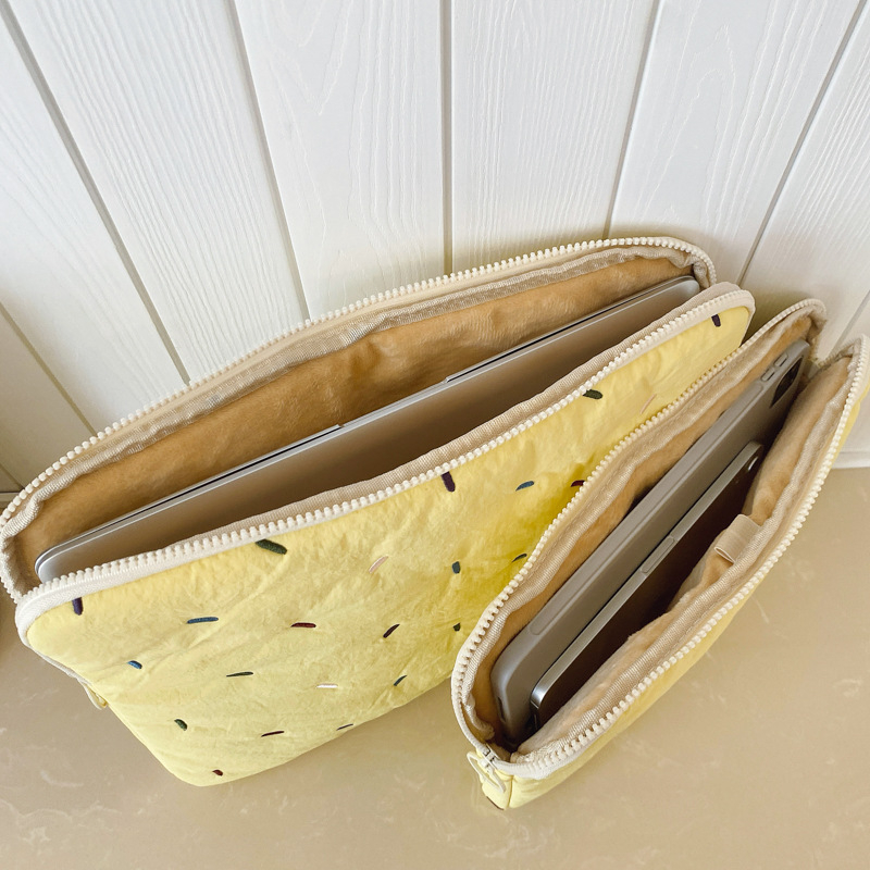 Нейлонова чанта за лаптоп и таблет с бродерия на райета, плюшена подплата, геометричен принт, свеж и сладък стил (изключително лека, издръжлива на износване, намалява натоварването)