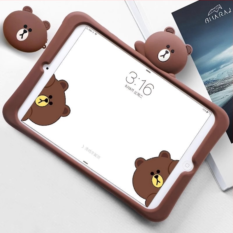 Silikónový obal pre iPad 10. generácie, Pro 11 tablet, Mini 6/7, stojan v tvare medveďa, roztomilý kreslený dizajn