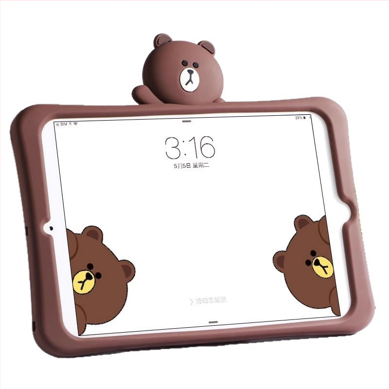 Silikónový obal pre iPad 10. generácie, Pro 11 tablet, Mini 6/7, stojan v tvare medveďa, roztomilý kreslený dizajn