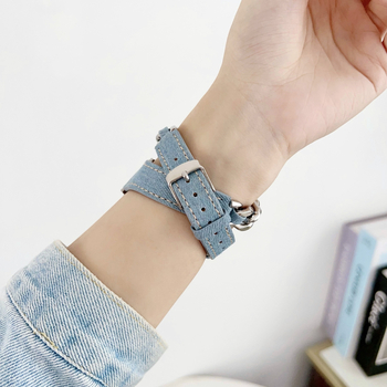 Apple Watch каишка от деним и метал, двоен пръстен, съвместим с iwatch9876se