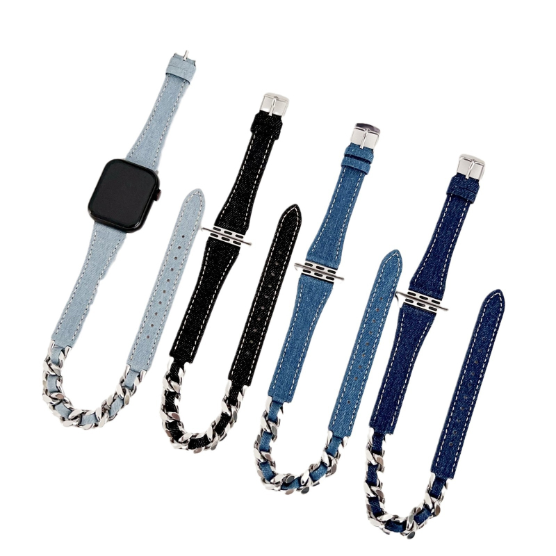 Apple Watch каишка от деним и метал, двоен пръстен, съвместим с iwatch9876se