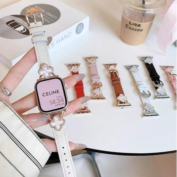 Kožni remen za Apple Watch s umetkom četiri lista djeteline i bisernim umjetkom, za Series 9 i SE
