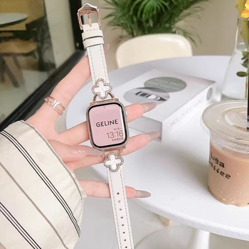 Kožni remen za Apple Watch s umetkom četiri lista djeteline i bisernim umjetkom, za Series 9 i SE