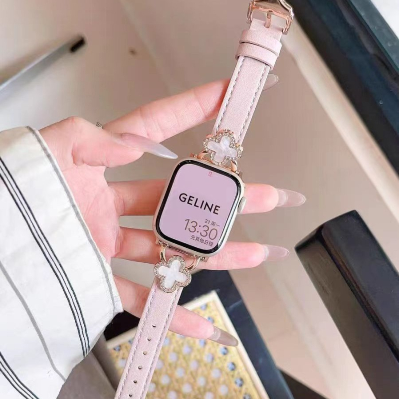 Kožni remen za Apple Watch s umetkom četiri lista djeteline i bisernim umjetkom, za Series 9 i SE