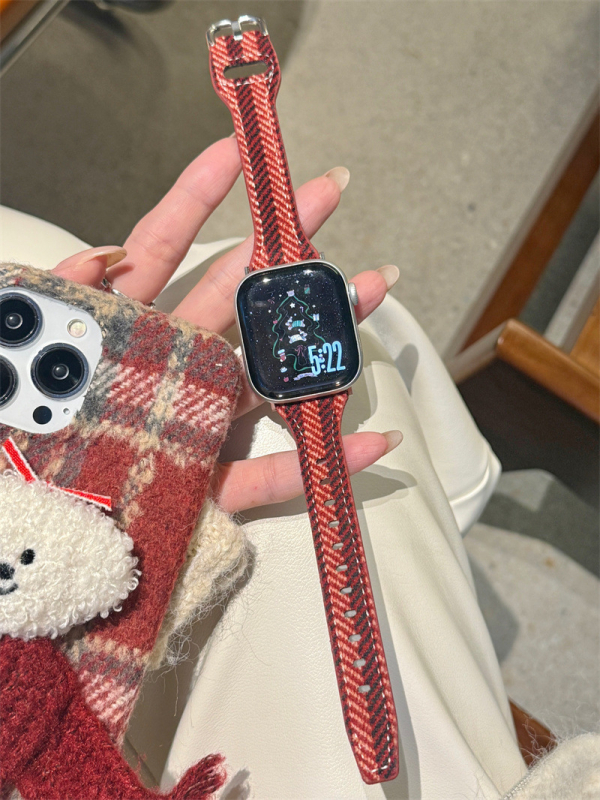 Brățară pentru Apple Watch din lână și piele, dimensiuni de interfeței personalizabile, cataramă cu știft