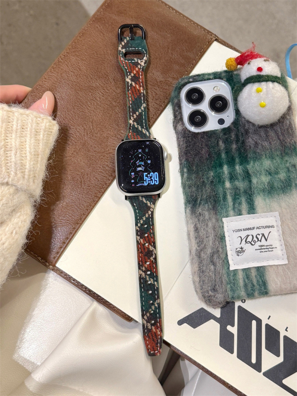 Brățară pentru Apple Watch din lână și piele, dimensiuni de interfeței personalizabile, cataramă cu știft