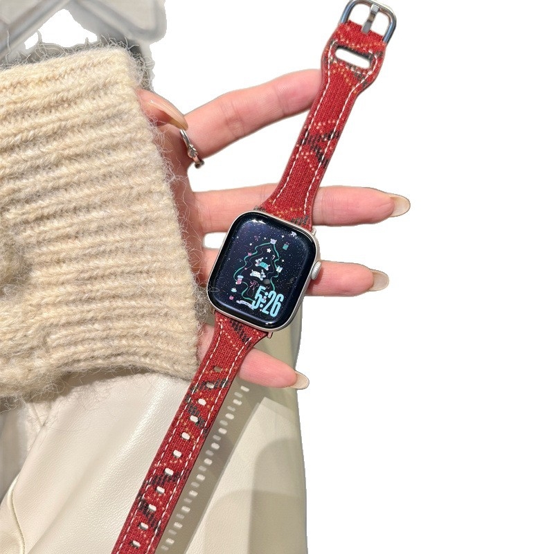 Brățară pentru Apple Watch din lână și piele, dimensiuni de interfeței personalizabile, cataramă cu știft