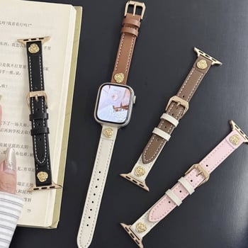 Ремък за Apple Watch от естествена кожа, Hongshi strap, щифтова катарама, дизайн Colorblock Camellia, съвместим с Apple Watch