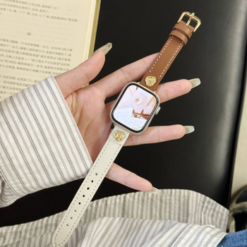 Ремък за Apple Watch от естествена кожа, Hongshi strap, щифтова катарама, дизайн Colorblock Camellia, съвместим с Apple Watch