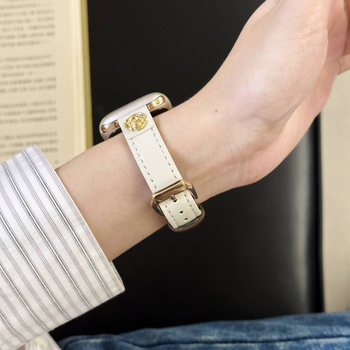 Ремък за Apple Watch от естествена кожа, Hongshi strap, щифтова катарама, дизайн Colorblock Camellia, съвместим с Apple Watch