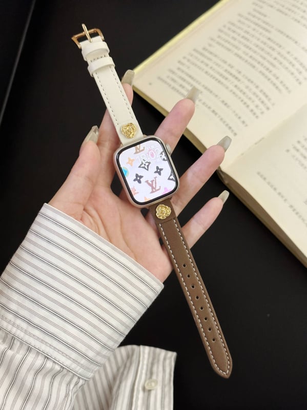 Ремък за Apple Watch от естествена кожа, Hongshi strap, щифтова катарама, дизайн Colorblock Camellia, съвместим с Apple Watch