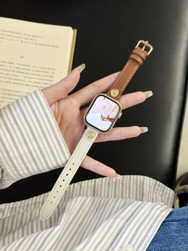 Ремък за Apple Watch от естествена кожа, Hongshi strap, щифтова катарама, дизайн Colorblock Camellia, съвместим с Apple Watch