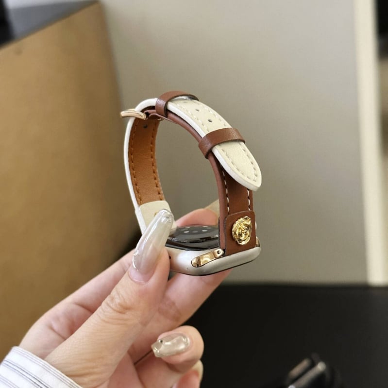 Ремък за Apple Watch от естествена кожа, Hongshi strap, щифтова катарама, дизайн Colorblock Camellia, съвместим с Apple Watch