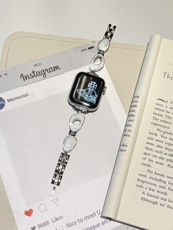 Метална каишка за Apple Watch | модерен стил, съвместима с Apple Watch, 14 мм интерфейс, закопчаване със snap бутон